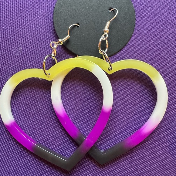 Hand Crafted Yellow and Pink Heart Earrings - Picture 1 of 2